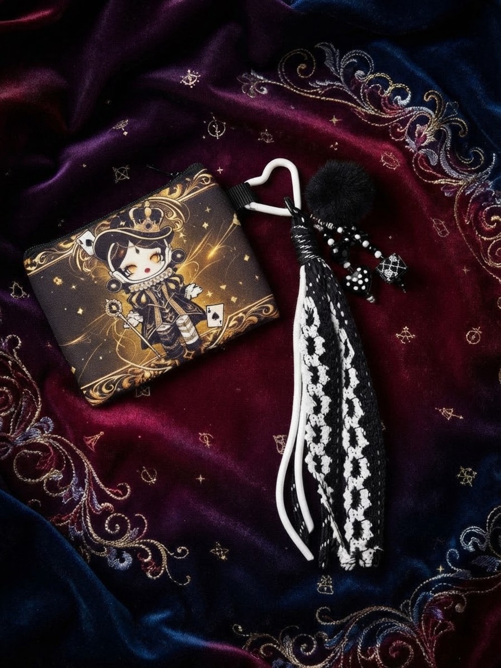 Kids Black & Gold Character Coin Pouch with Tassel Keychain